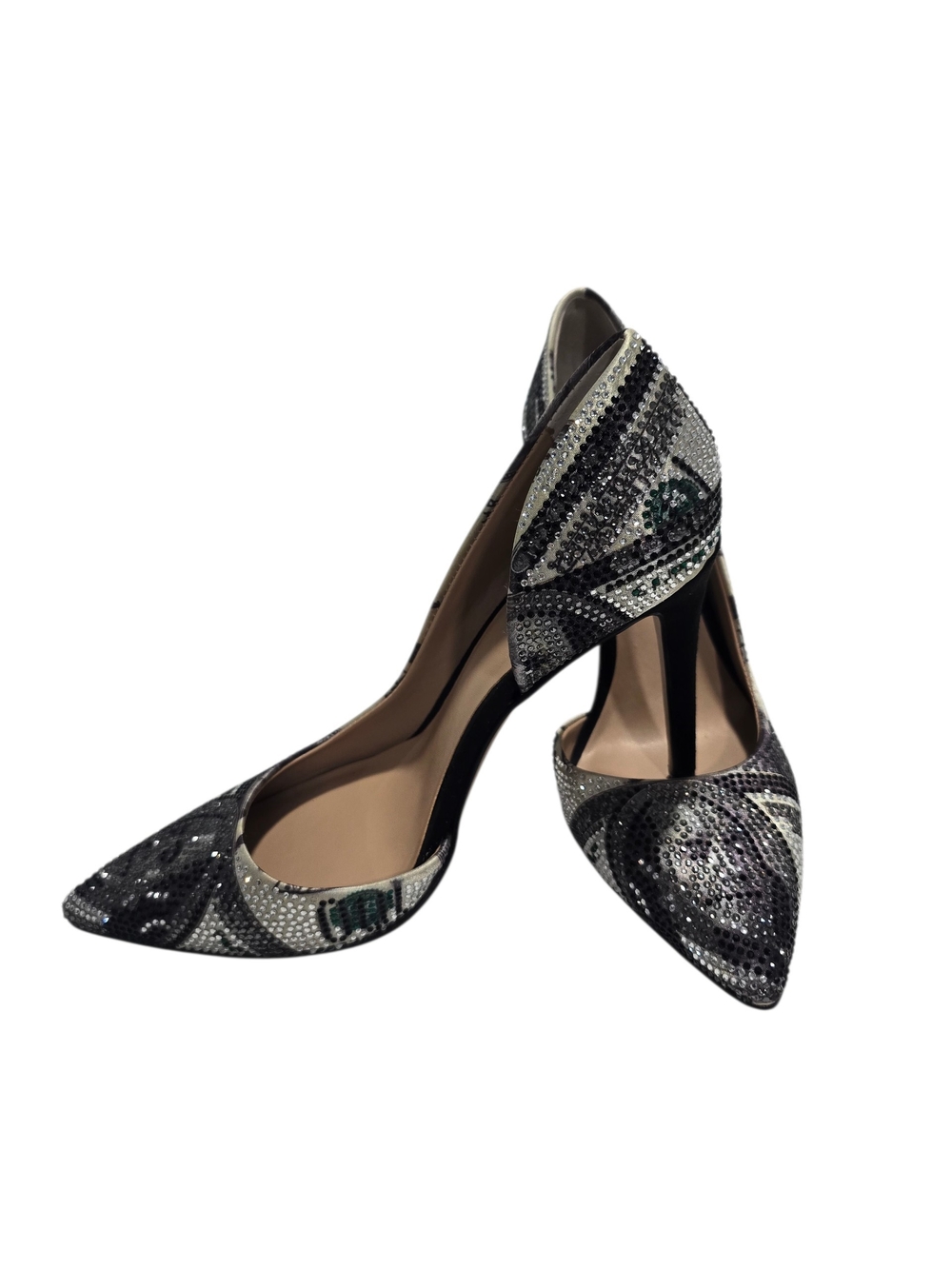 INC International Concepts Sequin  Pointed-Toe D\'Orsay Heels In Black/Silver 7M